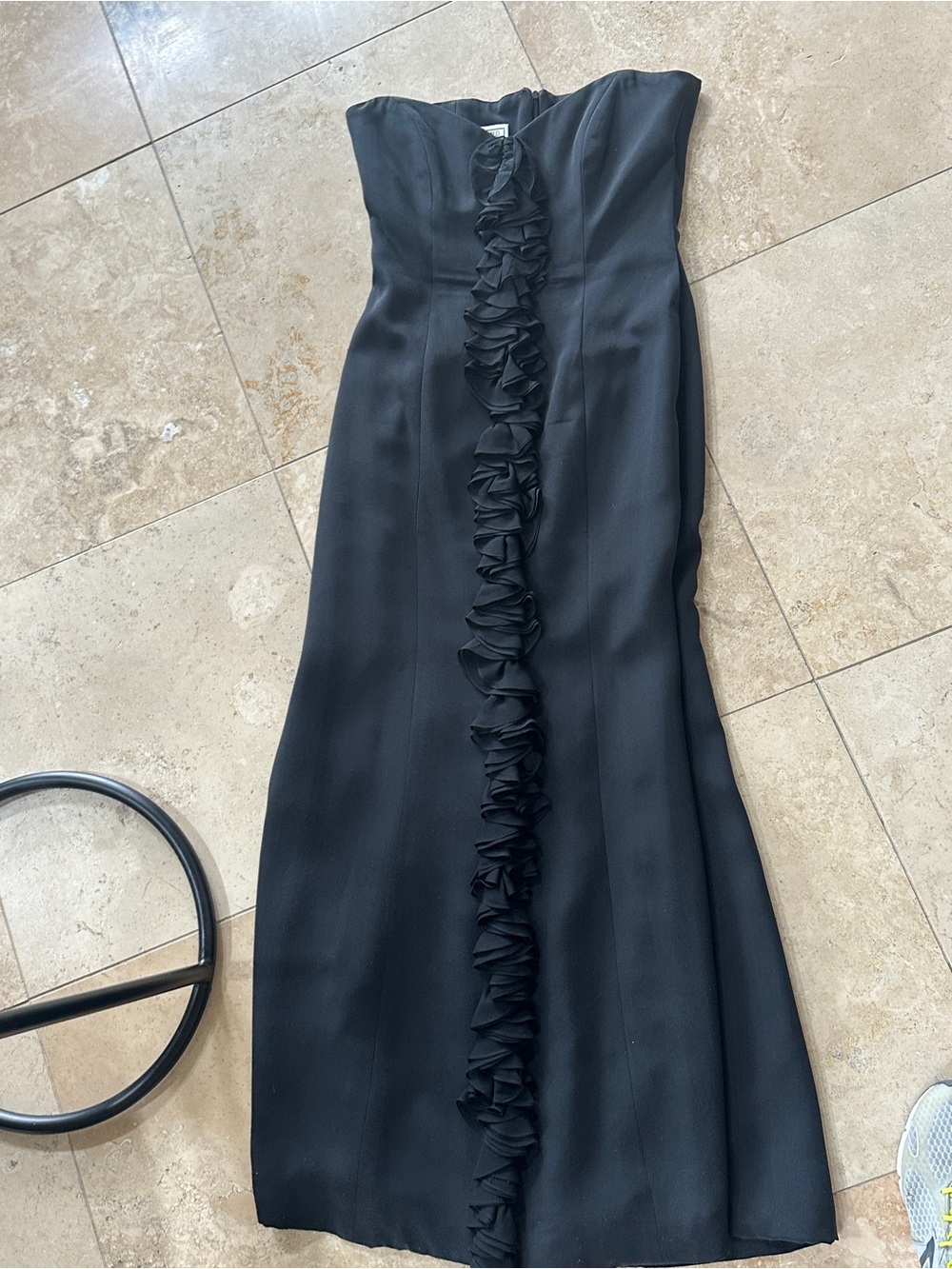 Roland Nivelas Strapless Black Ruffle Column Dress